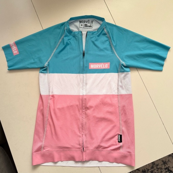 Morvelo Women’s Cycling Jersey Shirt Blue Pink White Short Sleeve M - Picture 1 of 4